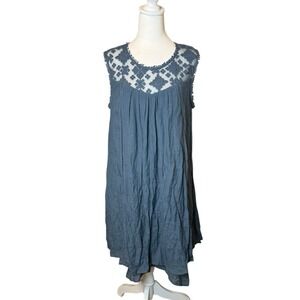 John Paul Richard Blue Tunic Tank Blouse Size Large Lace Boho Chic Coquette
